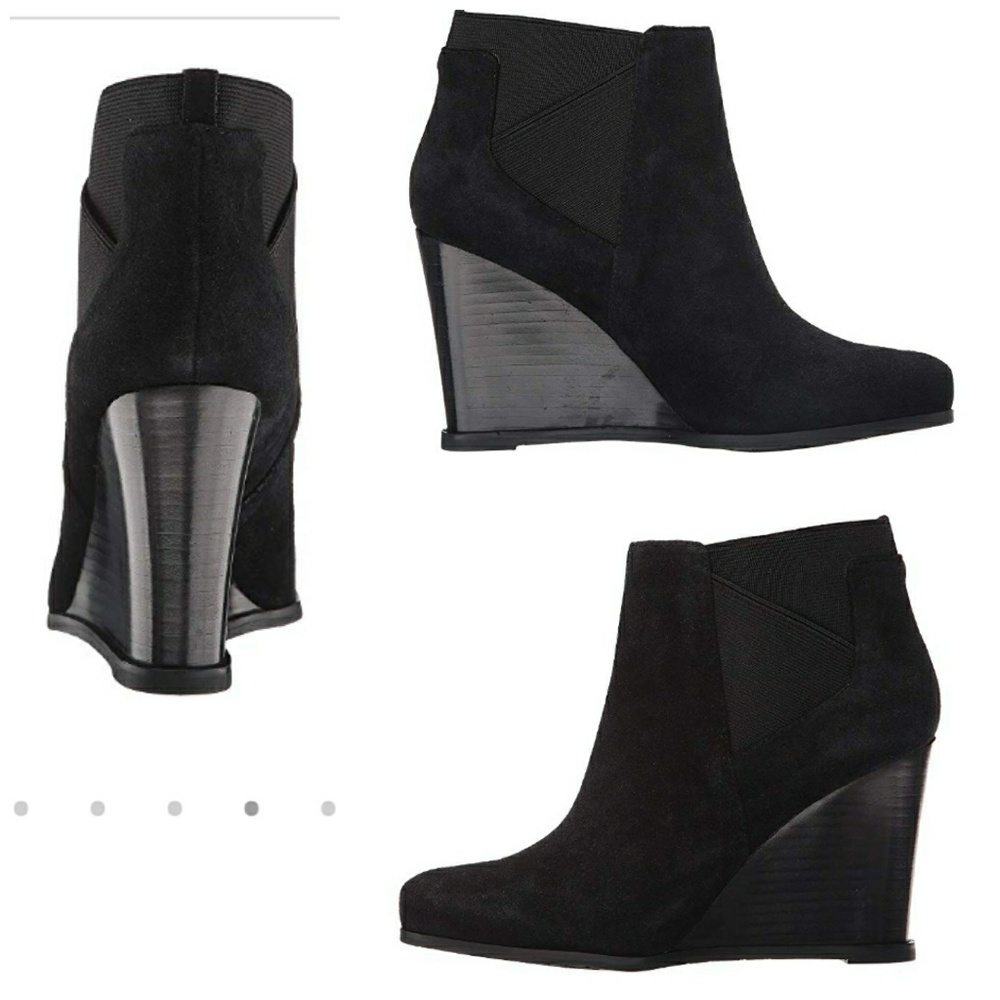 TAHARI | Cora Suede Black Wedge Booties.  {NWOB}